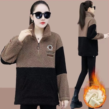 Ženski džemper s fleece podstavom od akrila 95%+, ovratnik Peter Pan, rukav 9/10, rukav u obliku latice, jesen 2025