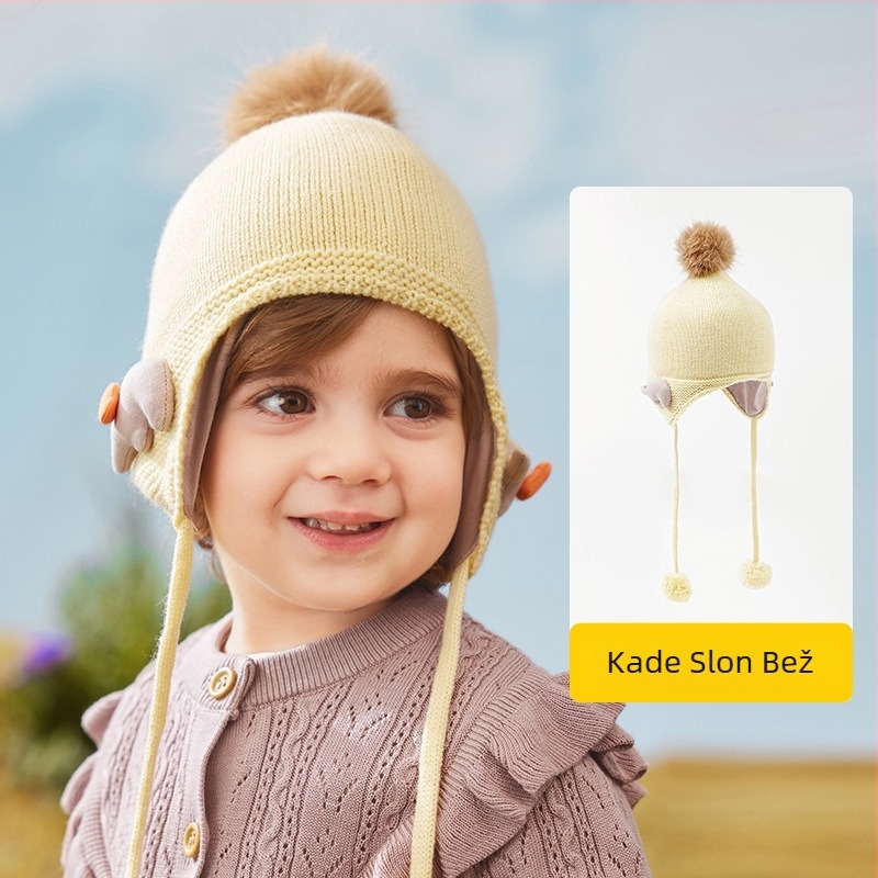 Lemon Baby pletena kapa za bebe s zaštitom za uši i pomponom, topla akril kapa za proljeće i jesen