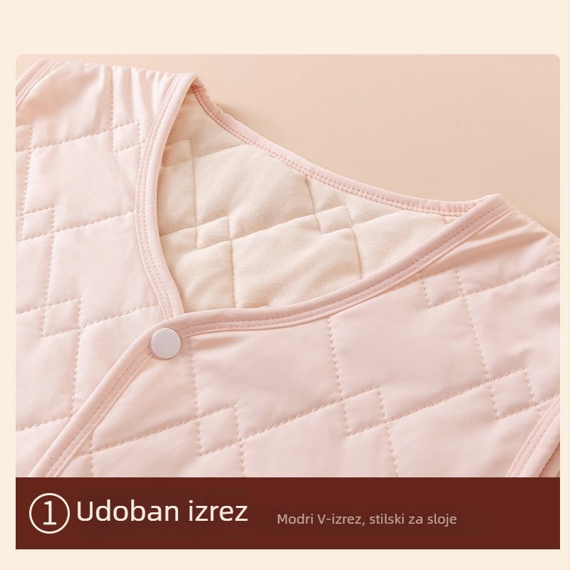 Unisex termalna vesta za jesen/zimu, dvostruki sloj poliester tkanina, flis podstava i velur podstava, V-izrez
