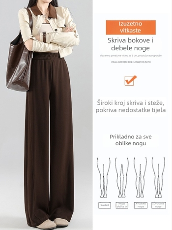Ženske široke hlače, visoki struk, pamuk–poliester mješavina (50–70% pamuka, 30–50% poliester), proljeće 2025