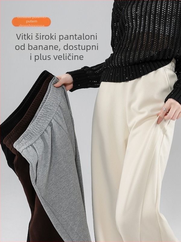 Ženske široke hlače, visoki struk, pamuk–poliester mješavina (50–70% pamuka, 30–50% poliester), proljeće 2025