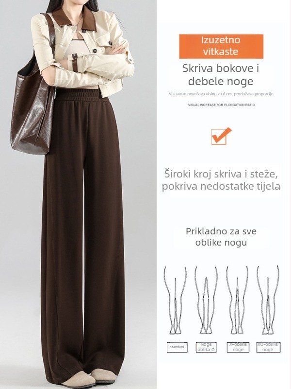 Ženske široke hlače, visoki struk, pamuk–poliester mješavina (50–70% pamuka, 30–50% poliester), proljeće 2025