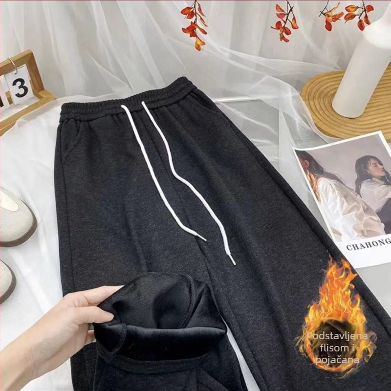 Ženske hlače visokog struka i ravnog kroja od poliestera, svakodnevne, srednje težine, jesen 2024