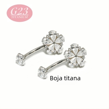 Pupkov piercing, cvjetni oblik, titanijeva legura, 5A cirkon, set s cirkonijom