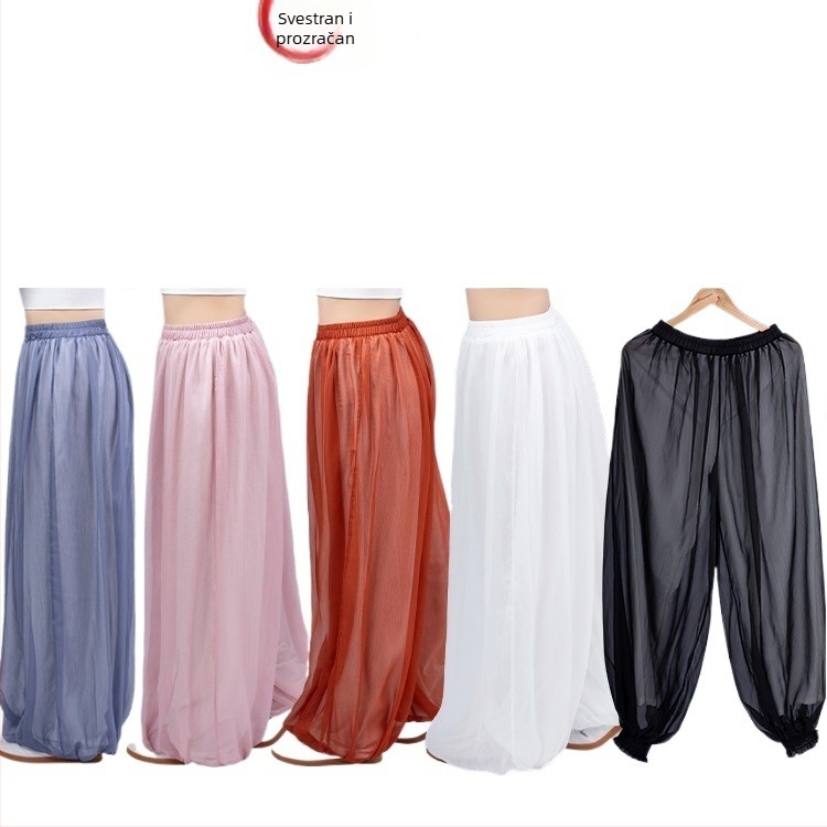 Ženske Tai Chi hlače – ljetni lagani model Lantern stil s osam-segmentnim brokatom, za jutarnju vježbu i svakodnevno nošenje. Tkanina: Chenille; Glavna komponenta: Spandex; Sadržaj glavne tkanine ispod 30%; Šifra proizvoda: F99M55H55M687T