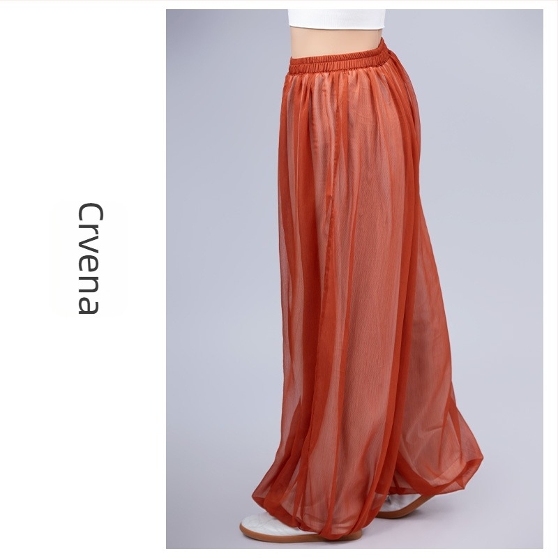 Ženske Tai Chi hlače – ljetni lagani model Lantern stil s osam-segmentnim brokatom, za jutarnju vježbu i svakodnevno nošenje. Tkanina: Chenille; Glavna komponenta: Spandex; Sadržaj glavne tkanine ispod 30%; Šifra proizvoda: F99M55H55M687T