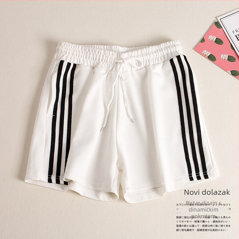 Ženske hlače s tri pruge, široke nogavice, capri duljina, pamuk-mješavina, elegantan svakodnevni stil, proljeće 2024