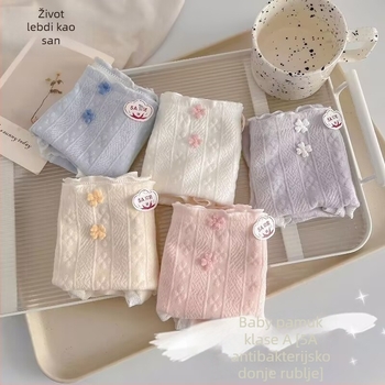 Gaćice za djevojčice u korejskom stilu, jacquard, 5A antibakterijski šav, 100% pamuk, prozračne, srednja visina struka, pokrivaju bokove