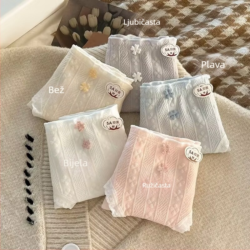 Gaćice za djevojčice u korejskom stilu, jacquard, 5A antibakterijski šav, 100% pamuk, prozračne, srednja visina struka, pokrivaju bokove