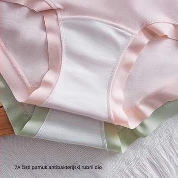 Ženske pamukne gaćice sa srednjim strukom, prozračne i antibakterijske, jednobojne, 90–95% pamuka.