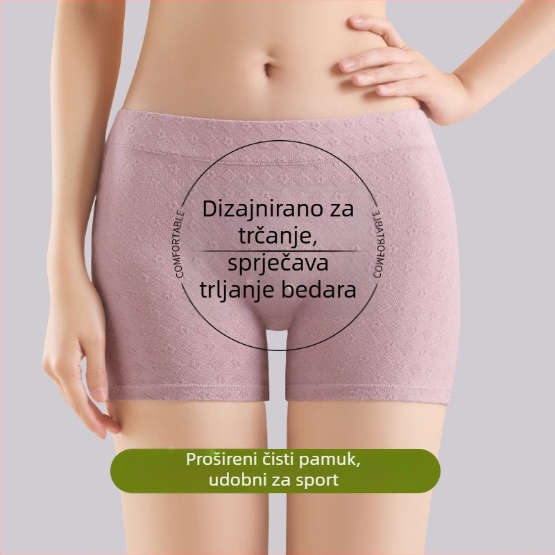 Ženske sigurnosne gaćice s srednjim strukom od pamuka, reljefni uzorak, anti-slip, glavni materijal 90–95% pamuk, podstava prepona 100% pamuk