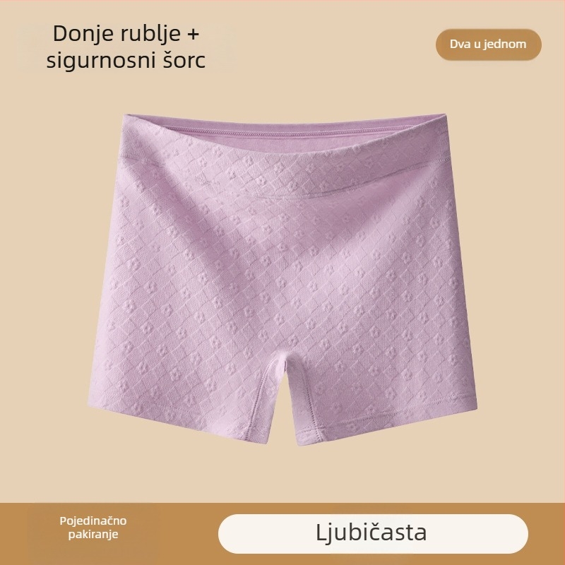 Ženske sigurnosne gaćice s srednjim strukom od pamuka, reljefni uzorak, anti-slip, glavni materijal 90–95% pamuk, podstava prepona 100% pamuk