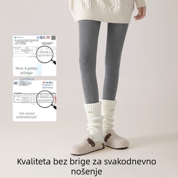 Ženske pamukaste tajice s vertikalnim prugama, visokim strukom, debele i tople, pune duljine za jesen-zimu