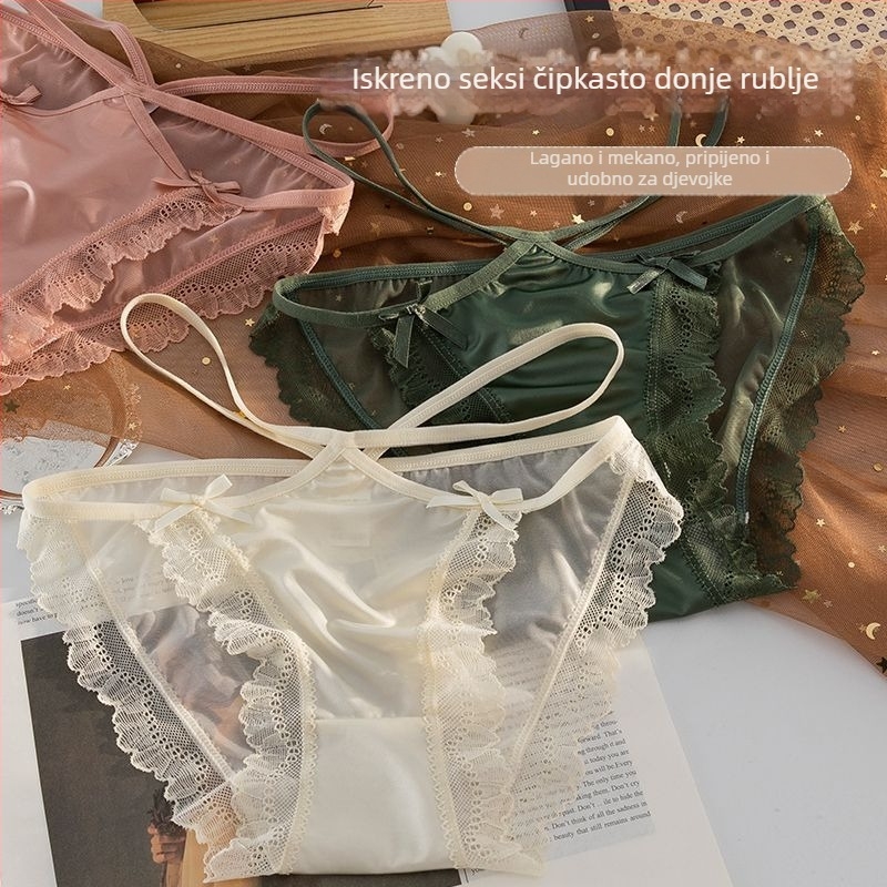 Bešavne ženske gaćice od ice silk s niskim strukom, prozračne i udobne, čipkaste gaćice za podizanje zadnjice