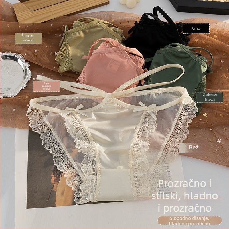 Bešavne ženske gaćice od ice silk s niskim strukom, prozračne i udobne, čipkaste gaćice za podizanje zadnjice