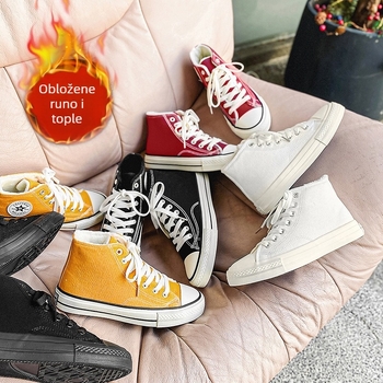 Canvas tenisice u korejskom stilu, niski gornji dio, s umjetnim plišanim podstavom, vulkanizirana potplata, zimska uporaba