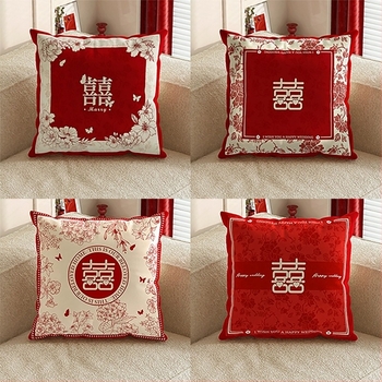 Dekorativna navlaka za jastučnicu sa svadbenim motivom biljaka, dječji fleece materijal, kineski stil, PP pamuk punjenje