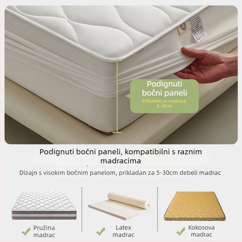 Trodjelni set posteljine s navlakom za madrac na gumicu, prešiven, opran pamuk, reaktivno bojanje