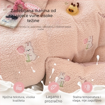 Zimski set posteljine od mliječnog ovčjeg velura, četiri dijela, crtani uzorak, Sherpa pliš