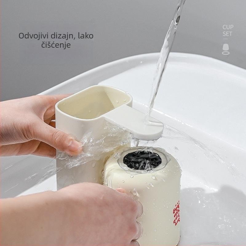 Držač za četkice za zube, zidni, s čašom, bez bušenja, plastični