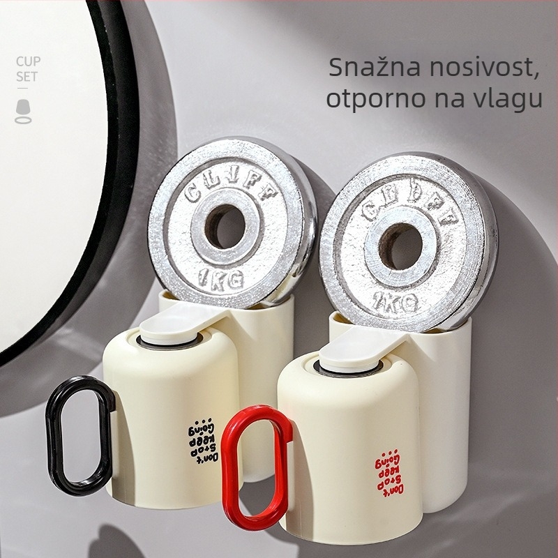Držač za četkice za zube, zidni, s čašom, bez bušenja, plastični