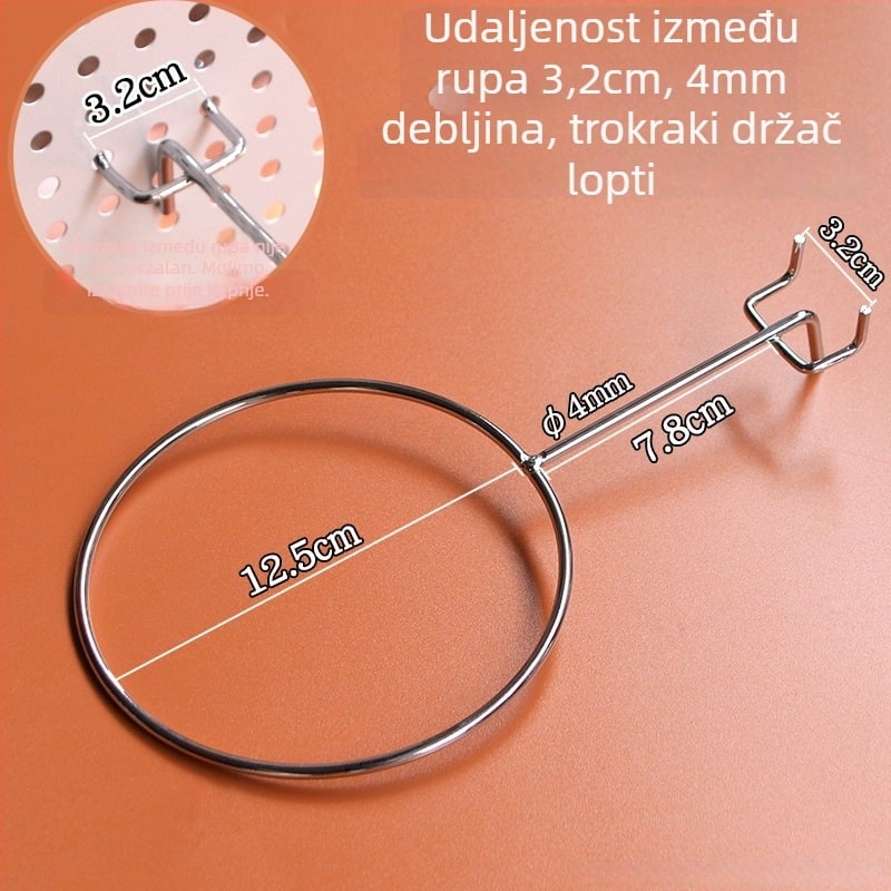 Željezni držač za šešire na perforiranoj ploči, s jednim kukom, moderan minimalistički stil, nosivost 3 kg, 1 komad