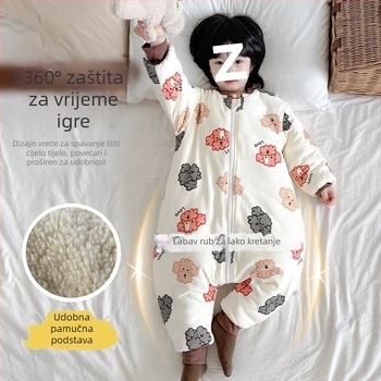 Dječji spavaći vreća za jesen-zimu, debela, sa zipom, podijeljene noge, vanjski pamuk, kašmir punilo, crtani dizajn, unisex