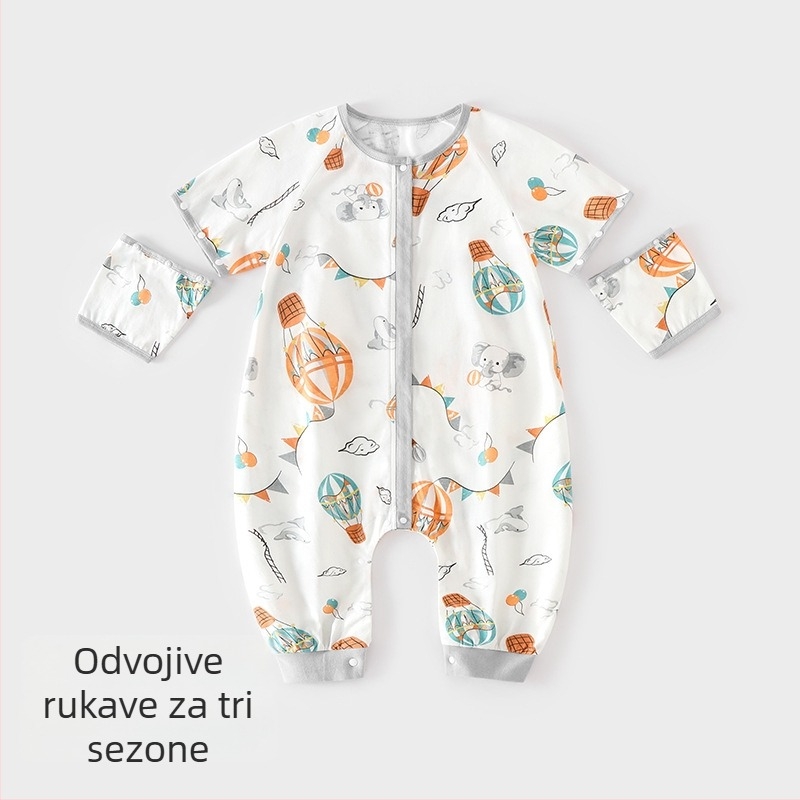 Dječji spavaći vreć s podijeljenim nogama i odvojivim rukavima; tkanina od čistog pamuka 95%+, podstava i punilo od pamuka; pogodno za proljeće, ljeto i jesen
