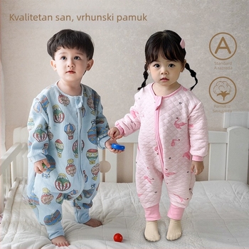 Spavaći vreć za bebu s patentnim zatvaračem i razdvojenim nogama, topao quiltirani materijal od čiste pamuka 95%+, podstava od pamuka, punilo poliester, crtani uzorak, pogodan za zimu, proljeće i jesen