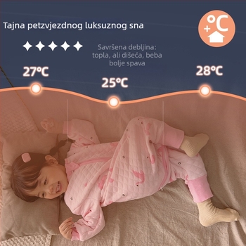 Spavaći vreć za bebu s patentnim zatvaračem i razdvojenim nogama, topao quiltirani materijal od čiste pamuka 95%+, podstava od pamuka, punilo poliester, crtani uzorak, pogodan za zimu, proljeće i jesen