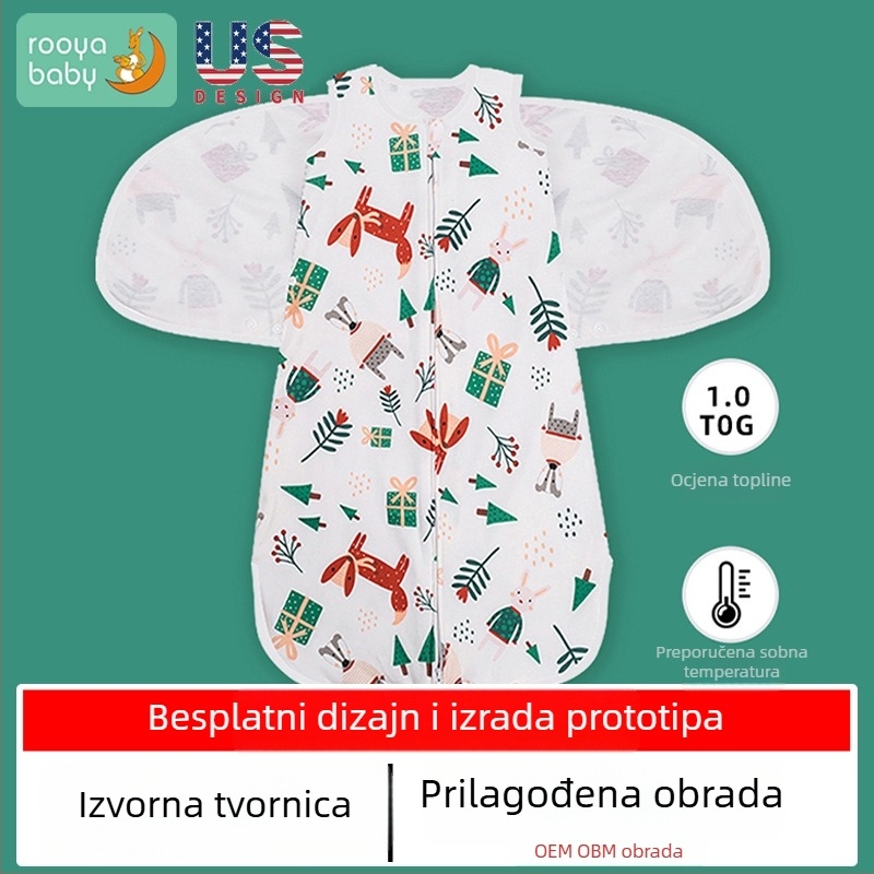 Pamučna spavaća vreća za novorođenče, 120 cm, antibakterijska, termoregulatorna, odvlaživanje vlage, uzorak životinja