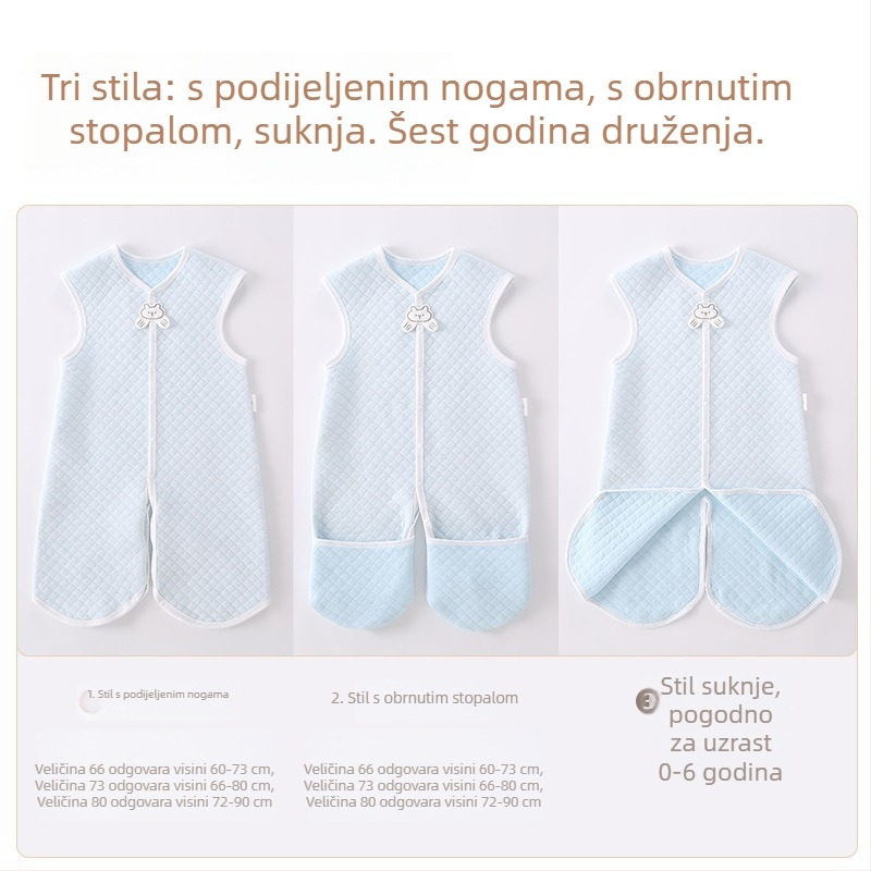 Spavaća vrećica za bebe u stilu prsluka sa odvojenim nogama, podstavljena pamukom, višenamjenska jednopojasna spavaća odjeća za djecu 1–3 godine