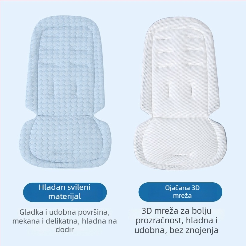 Podložak za sjedalo kolica - Ice Silk hlađenje, ljeto, univerzalno pristaje za kolica i visoku stolicu