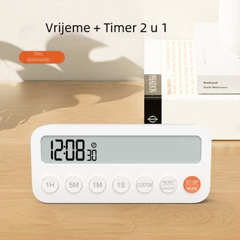 Vizualni mjerač vremena s progresijom, LCD zaslon, elektronički mehanizam, ABS kućište, napajanje baterijom.