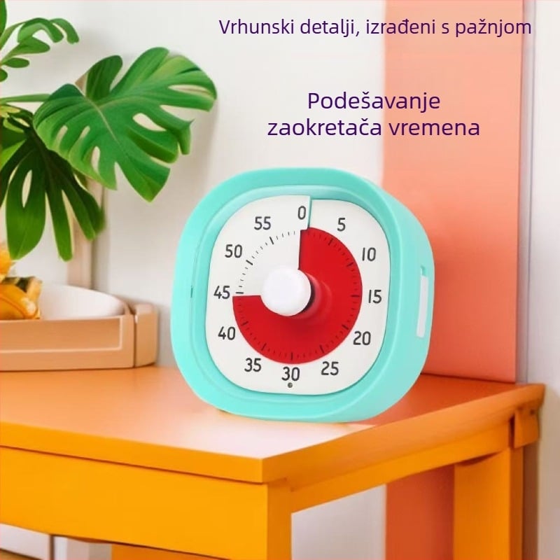 Vizualni tihi odbrojivač vremena za djecu i učenike, kvadratni plastični mjerač s kvarcnim pogonom i pokazivačem