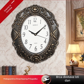 Ovalni zidni sat s lažnim ogledalom, vintage stil, 13,3 inča, dekor dnevnog boravka