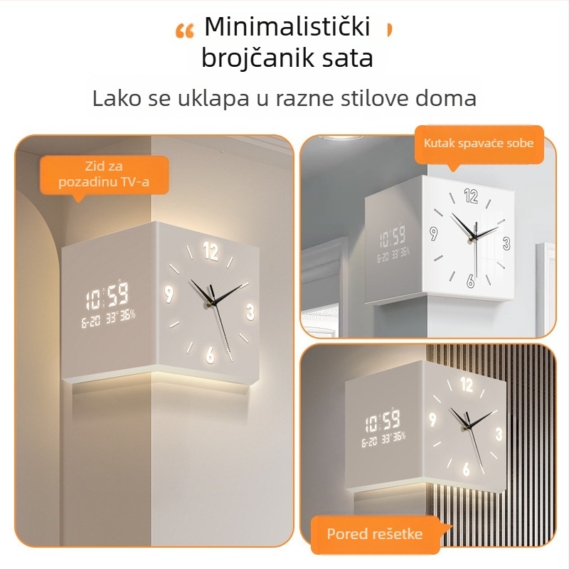 Leonardo LAC-24218 zidni sat, dvostrani, LED zaslon s brojevima i kazaljkama, napajanje baterijom, četvrtasti akrilni kućište, moderni minimalistički stil