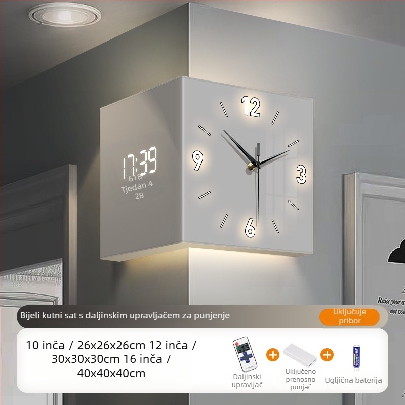 Leonardo LAC-24218 zidni sat, dvostrani, LED zaslon s brojevima i kazaljkama, napajanje baterijom, četvrtasti akrilni kućište, moderni minimalistički stil
