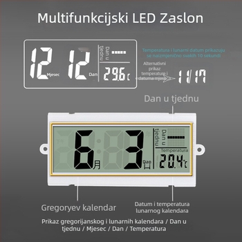 Radio-izvedeni zidni sat s kalendarom, termometrom i prikazom mjesečevih faza