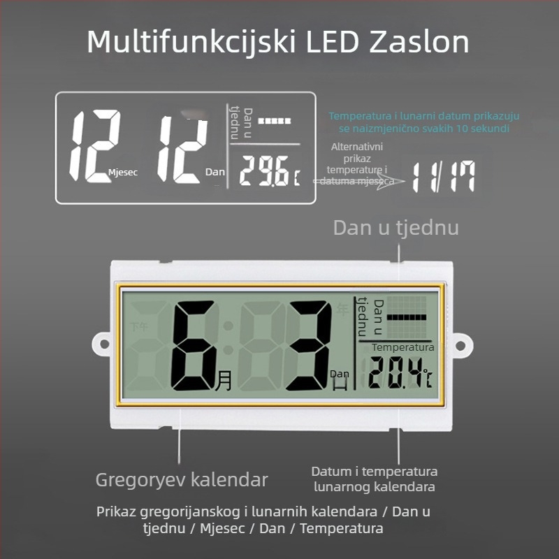 Radio-izvedeni zidni sat s kalendarom, termometrom i prikazom mjesečevih faza