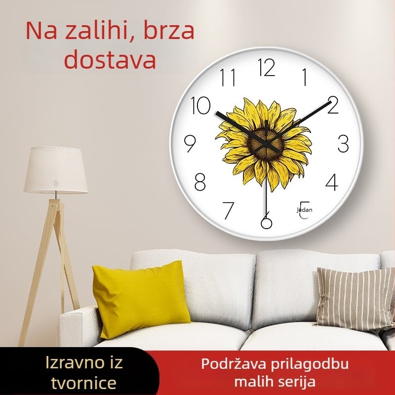 Sat za zid s temom suncokreta, plastično okruglo kućište, tih kvarcni pogon, ukrasni brojčanici u obliku cvijeta