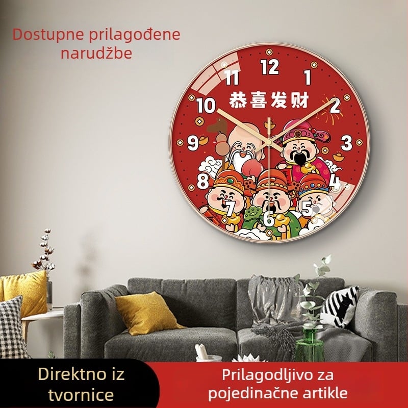 Sat na zid u kineskom stilu s Bogom bogatstva, za dnevni boravak i spavaću sobu, montaža bez bušenja, kvarc