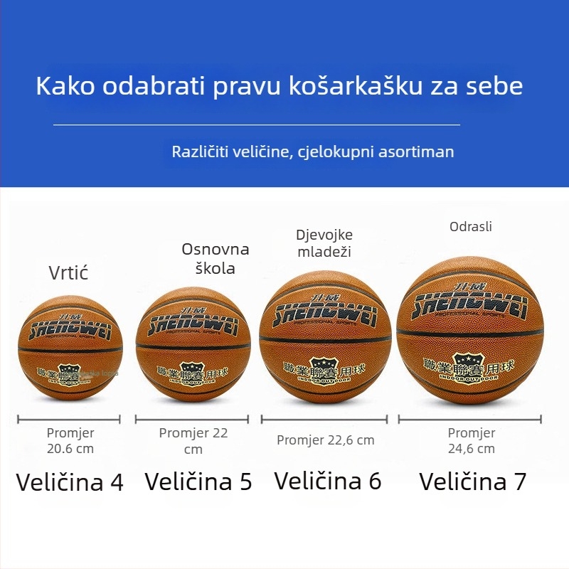 Shengwei Košarkaška lopta za djecu Nr. 5 – Trening u zatvorenim i otvorenim prostorima, plava PU, svjetleća, otporna na habanje