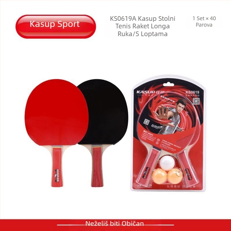 Crazy God set stolnog tenisa – 2 palice i 3 lopte, baza od topole, guma s obrnjenim ljepilom, horizontalni udar