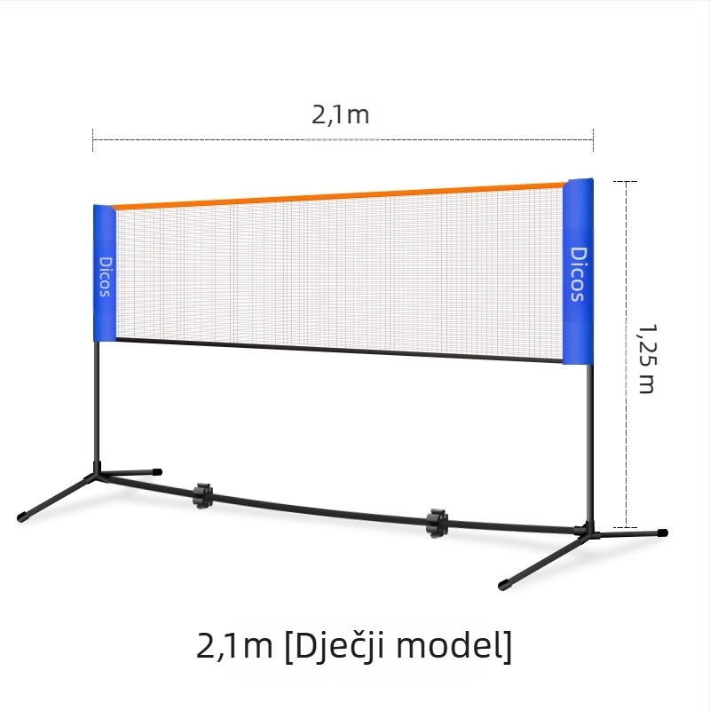 Okvir mreže za badminton – prenosni, sklopivi za vanjske natjecateljske uvjete, aluminijska legura, marka Dicos, mogućnost privatne oznake