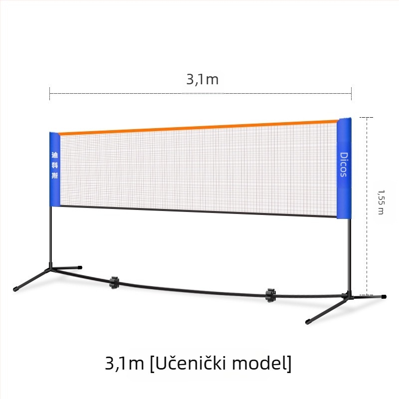Okvir mreže za badminton – prenosni, sklopivi za vanjske natjecateljske uvjete, aluminijska legura, marka Dicos, mogućnost privatne oznake