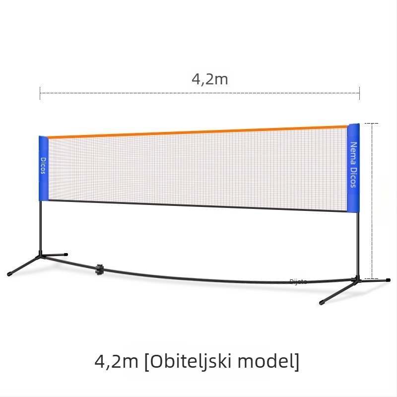 Okvir mreže za badminton – prenosni, sklopivi za vanjske natjecateljske uvjete, aluminijska legura, marka Dicos, mogućnost privatne oznake