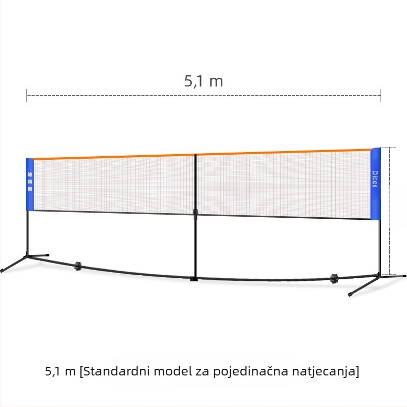 Okvir mreže za badminton – prenosni, sklopivi za vanjske natjecateljske uvjete, aluminijska legura, marka Dicos, mogućnost privatne oznake
