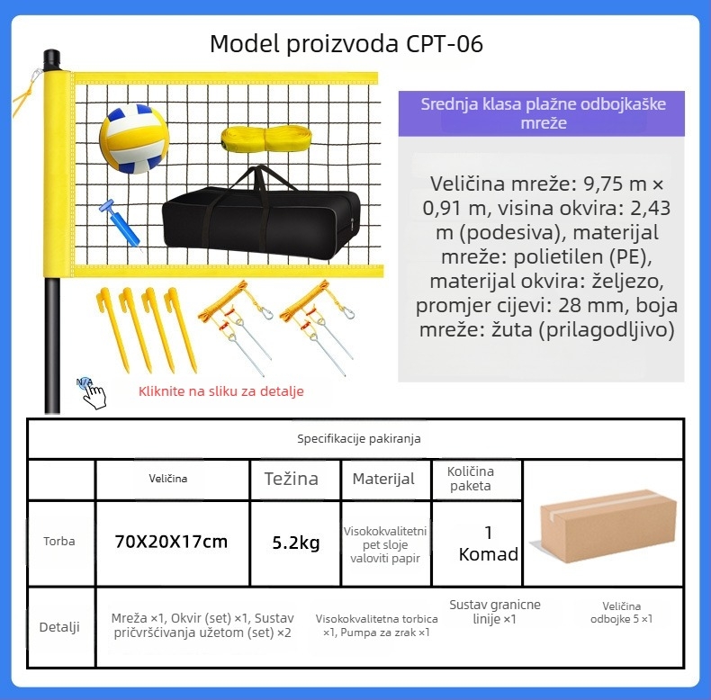 Prijenosni set mreže za odbojku: konstrukcija od najlona, poliestera i PVC-a; aluminijska legura okvir i čelični dijelovi; mogućnost prilagodbe; brenda Hengfeng Ruichuang