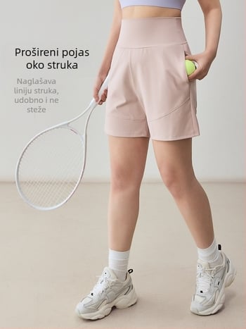 Ženske plus veličine sportske šorceve s brzosušenjem, srednja duljina za yogu i trčanje, labavi kroj, badminton šortse, materijal: najlon 75% i spandeks 25%